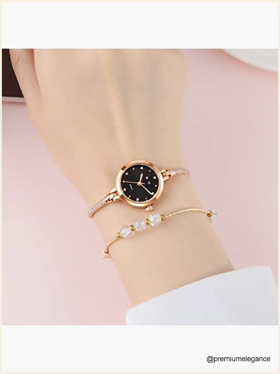 Analog Quartz Watch with Glitter Diamonds Bracelet Waterproof Wristwatch main image 2